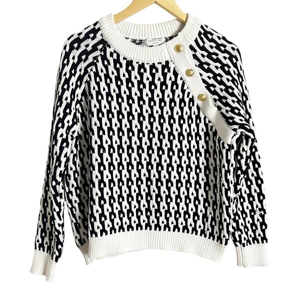 Derek Lam Collective Button Shoulder Geometric Knit Crewneck Sweater Size Medium - Picture 4 of 15